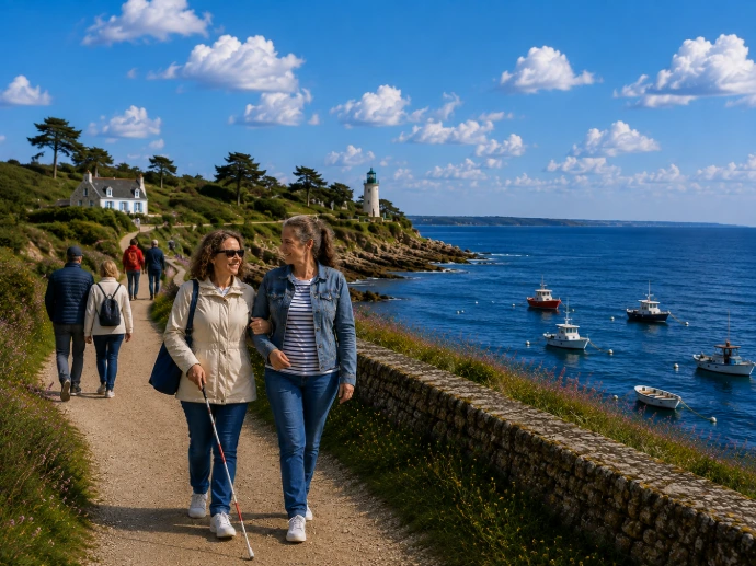 Ballade au bord de la mer une bénévole  accompagne une non voyante